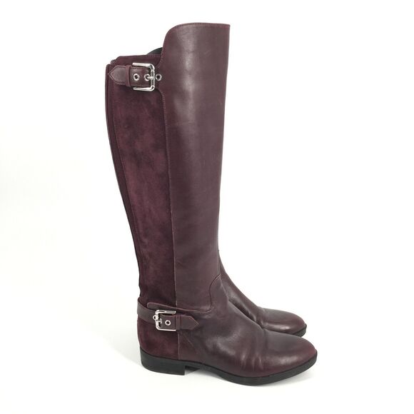 Marc Fisher Damsel Knee High Leather Riding Boots Size 7 M Burgundy Red Maroon